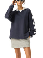 STREETOFGRACE - “CHRIST IS KING” Striped Lapel Collar Sweatshirt